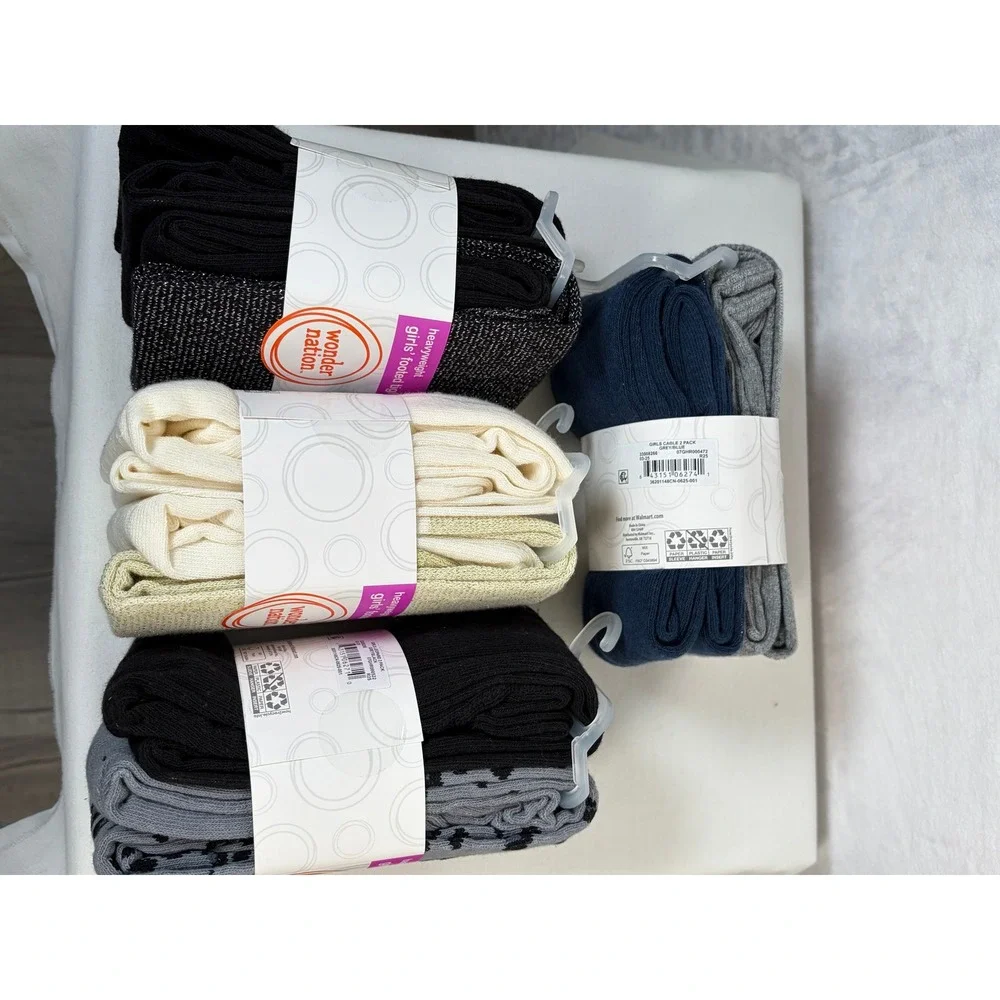 Wonder Nation Girls Heavyweight Footed Tights 8 Pairs Medium 7-10 Multi NEW